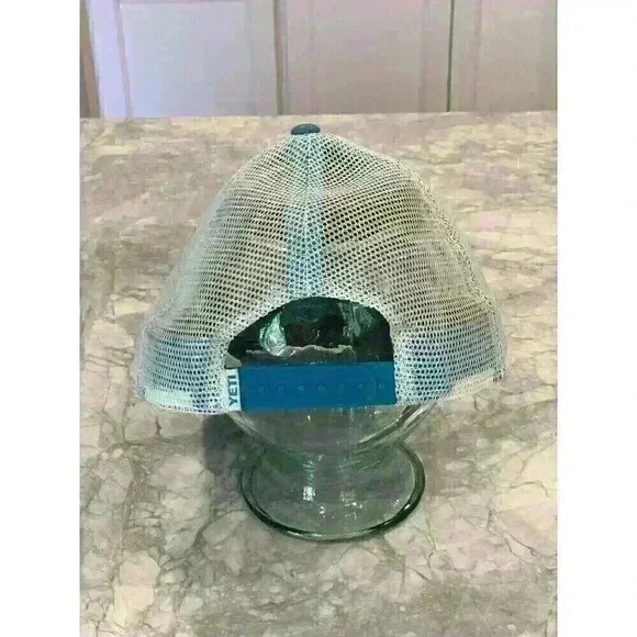 YETI Coolers Trucker Hat Cap Snapback Blue Mesh Tarpon Shark Fish Logo Outdoors - Picture 3 of 5